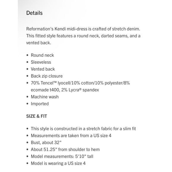 Reformation Kendi Denim Midi Dress Washed Black Stretch Back Slit Women's 4 - Picture 5 of 16